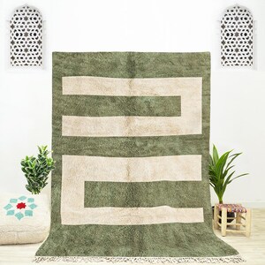 Green Abstract Rug, Beni Ourain Rug, Green Moroccan Rug, Berber Area Rug, Green Wool Rug, Modern Rug 9x12, Rug for Bedroom
