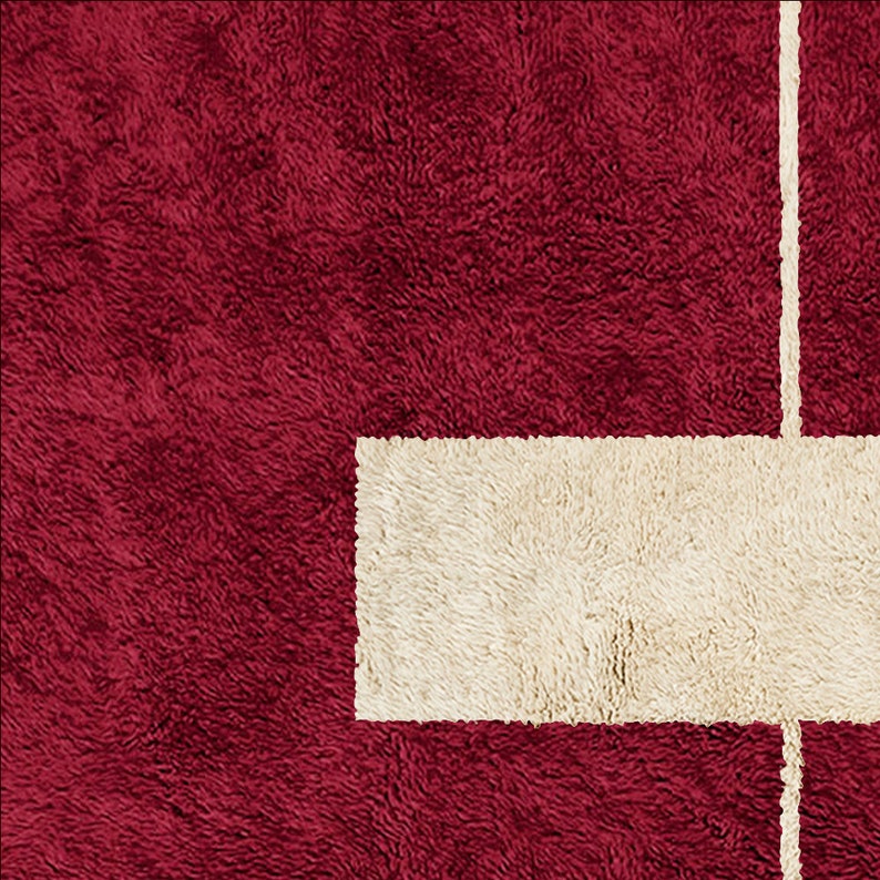 Handwoven Red Wool Rug: Abstract Moroccan Shag Design image 5
