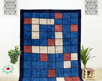 Blue Abstract Moroccan Rug: Handmade Berber Wool Area Rug