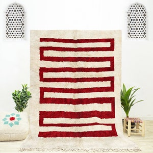 Red Moroccan Rug | Red Abstract Rug | Large Red Rug | Red Art Rug | Red Bedroom Rug | Red Shag Rug | Red Area Rug