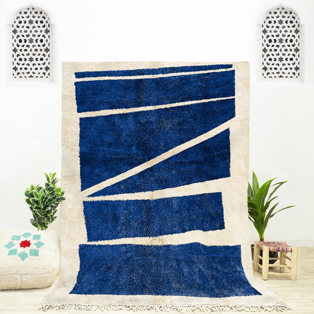 Blue Abstract Rug, Custom Rug, Beni Ourain Rug, Modern Rug, Moroccan