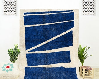 Blue Abstract Rug, Custom Rug, Beni Ourain Rug, Modern Rug, Moroccan Rug, Shag Rug, Bedroom Rug