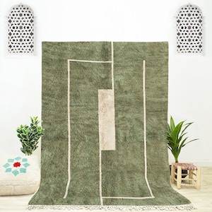 Green Abstract Beni Ourain Rug: Handmade Wool Moroccan Art