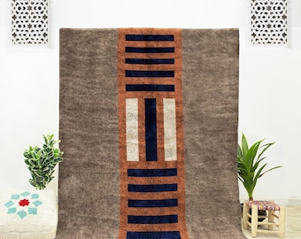 Handmade Brown Beni Ourain Rug – Abstract Moroccan Wool Berber Rug