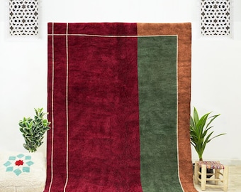 Alfombra Beni Ourain roja tejida a mano, lana marroquí, diseño bereber