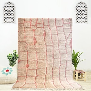 Handmade Checkered Moroccan Rug, Off-white Checkered Rug with a Checkerboard Rug Pattern Handmade Using Beni Ourain Rug Wool for Living Room