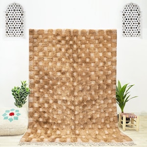 Handmade Brown Area Rug, Wool Moroccan Rug, Handmade 8x10 Living Room Rug, Brown Berber Rug, Beni Ourain Rug for Living Room