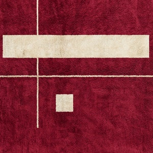 Handwoven Red Wool Rug: Abstract Moroccan Shag Design image 7