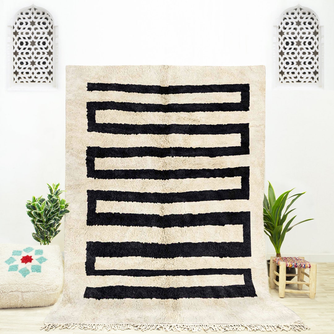 Black and White Moroccan Rug Black Abstract Rug Large Black Rug Black and White Berber Rug Black