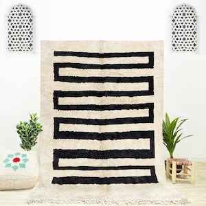 Black and White Moroccan Rug | Black Abstract Rug | Large Black Rug | Black and White Berber Rug | Black Living Room | Black Shag Rug