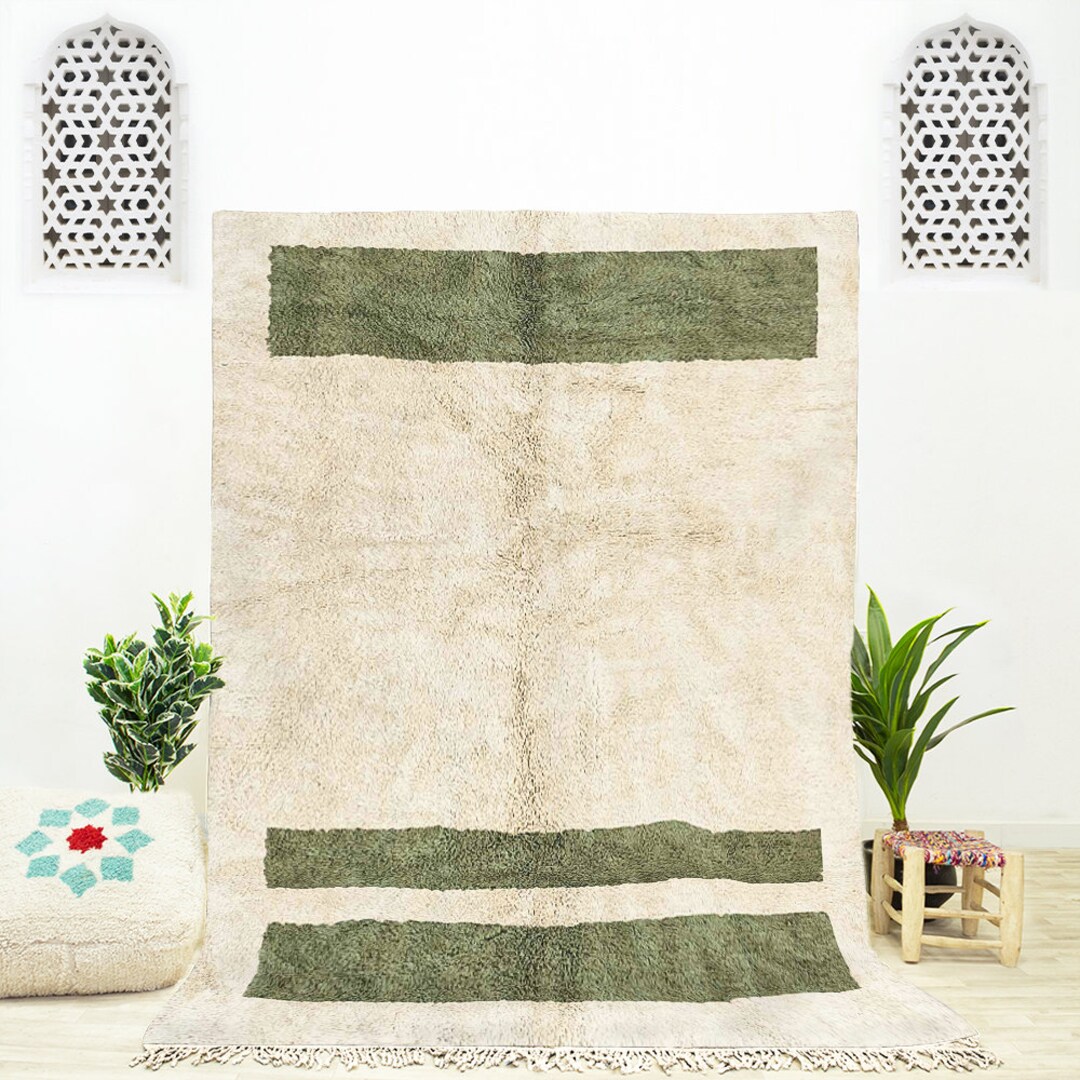 A Handwoven Green Geometric Rug Design Using Ivory Wool Rug Featured in ...