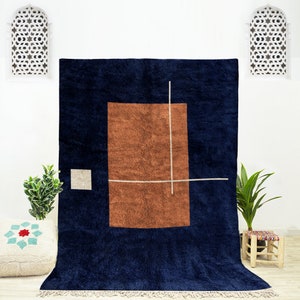 Beni Ourain Moroccan Rug, Blue Abstract Rug, Contemporary Area Rug, Blue Rug, Handmade Wool Rug, Modern Rug, Modern Home Decor