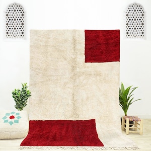 Geometric Rug, Red Moroccan Rug, Shag Rug, Beni Ourain rug, Area Rug 8x10, Bedroom Rug image 1