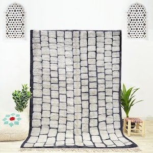 White Checkered Rug, Checkered Moroccan Rug, Checkerboard Rug, Handmade Rug, White Beni Ourain Rug, Custom Area Rug, White Boho Chic Rug