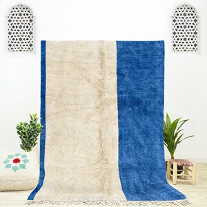 Handmade Blue Beni Ourain Rug: Moroccan Wool Abstract Rug