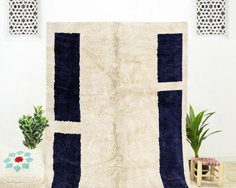 Handmade Blue and White Beni Ourain Rug: Natural Wool Moroccan Rug 9x12