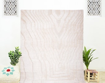 Handgeknoopt Beni Ourain-tapijt: gebroken witte Marokkaanse shag, boho-vloerkleed