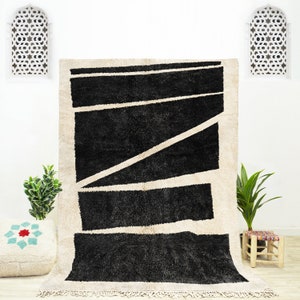 Black Moroccan Berber Rug | Black Abstract Rug | Large Black Rug | Black and White Berber Rug | Black Room Rug | Black and White Area Rug