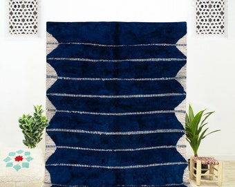 Blue Moroccan Rug, Handmade Wool Rug, Berber Rug, Beni Ourain Rug, Area Rug 8x10, Bedroom Rug, Shag Rug
