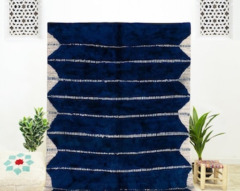 Blue Moroccan Wool Rug: Handmade Berber Shag Rug 8x10