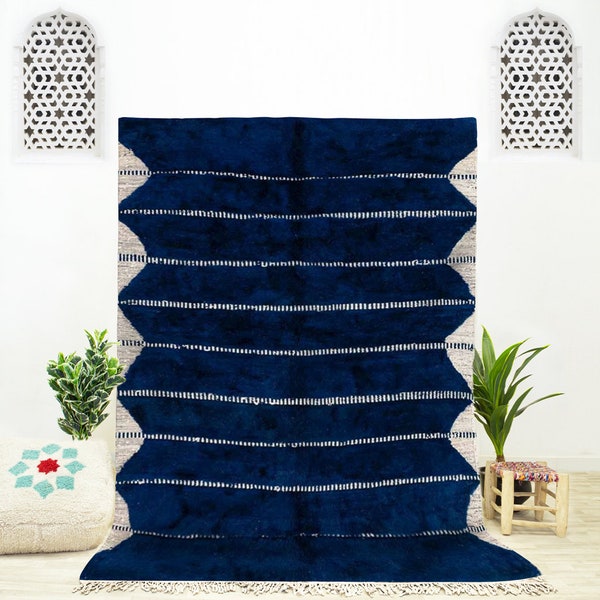 Blue Moroccan Rug, Handmade Wool Rug, Berber Rug, Beni Ourain Rug, Area Rug 8x10, Bedroom Rug, Shag Rug