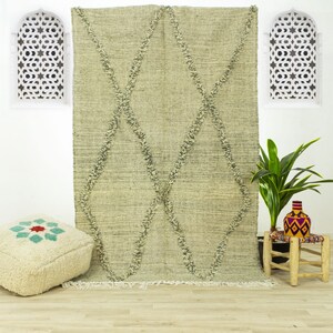Handmade Zanafi Moroccan Rug: Green Kilim Area Rug (4.8x7.6)