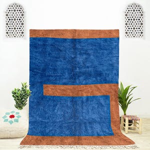 Blue Moroccan Rug, Beni Ourain Rug 8x10, Blue Abstract Rug, Beni Rug, Blue Carpet Rug, Modern Rug Design, Handmade Rug, Moroccan Wool Rug