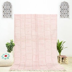 Pink Rug, Moroccan Shag Rug, Wool Rug, Beni Ourain Rug, Area Rug 8x10, Bedroom Rug