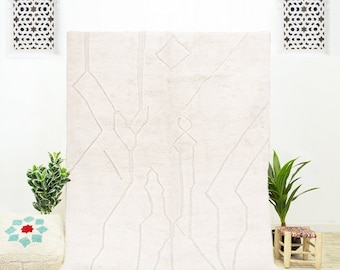 Handmade White Moroccan Rug: Geometric Berber Shag Rug