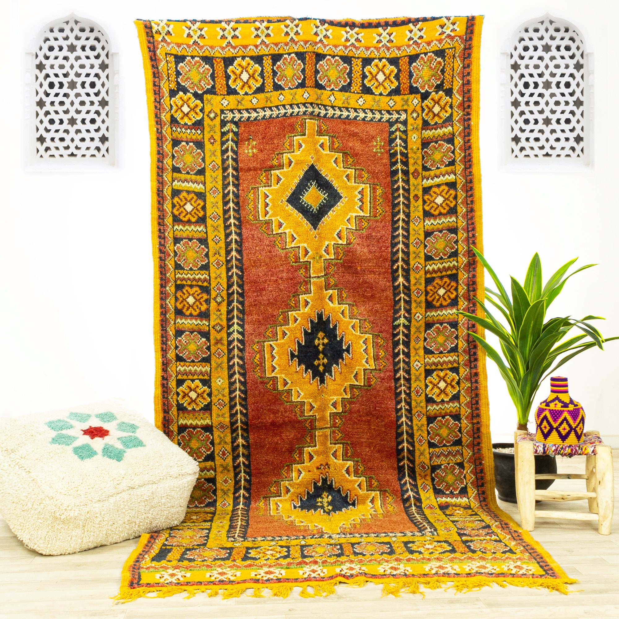 Grand Tapis Vintage - Tapis Marocain de Zone Fait à La Main Rouge 4.7x9.7 Authentique Pour Salon