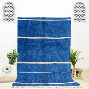 Blue Moroccan Rug, Handmade Wool Rug, Blue Rug for Living Room, Geometric Rug, Moroccan Rug Blue, Blue Rug 8x10