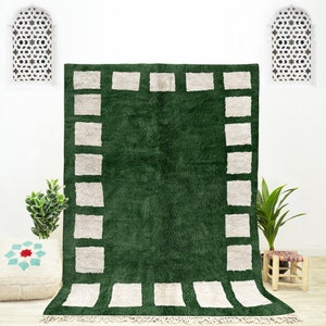 Dark Green Rug, Checkered Rug, Moroccan Rug, Shag Rug, Beni Ourain Rug, Wool Rug, Area Rug 8x10, Bedroom Rug