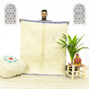Handmade Beni Ourain Rug: Custom Moroccan Off-White Wool Area Rug