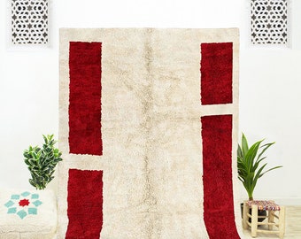 Red Moroccan Rug, HandWoven Wool Area Rug for bedroom 9x12