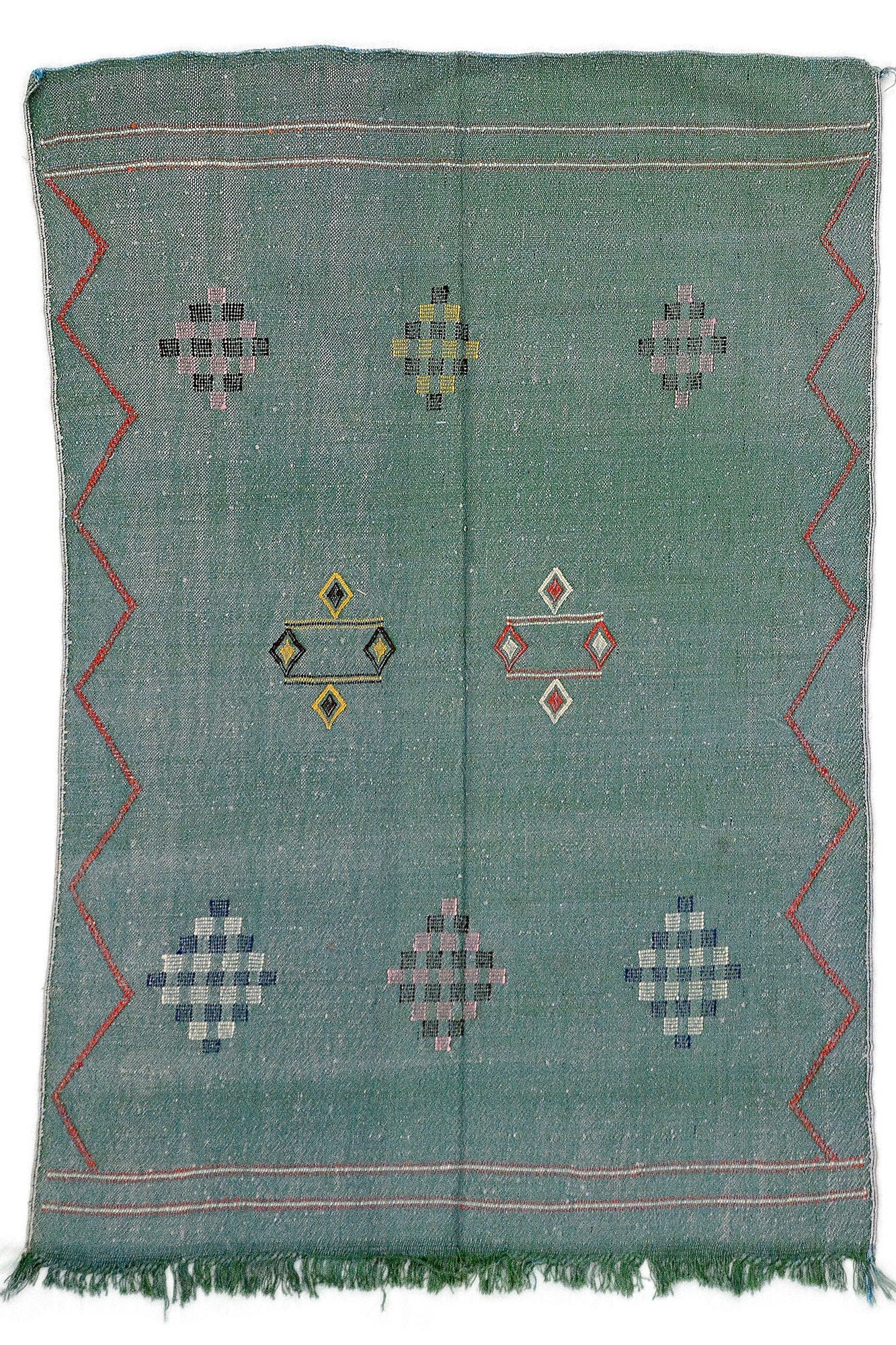 Petit Tapis Contemporain - Tapis Marocain de Zone Oued Zem Fait à La Main Vert 3.3x4.4 en Laine