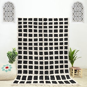 Beni ourain rug Black and White checkered area rug for living room, Berber checkerboard rug