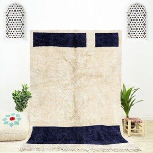 Handwoven Moroccan Shag Rug: Blue & White Wool Area Rug
