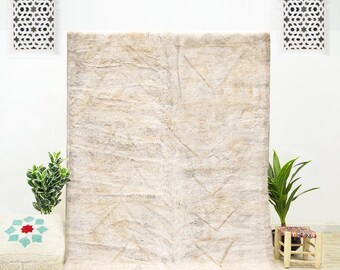 Handmade Wool Berber Rug: Beige Moroccan Beni Ourain Rug