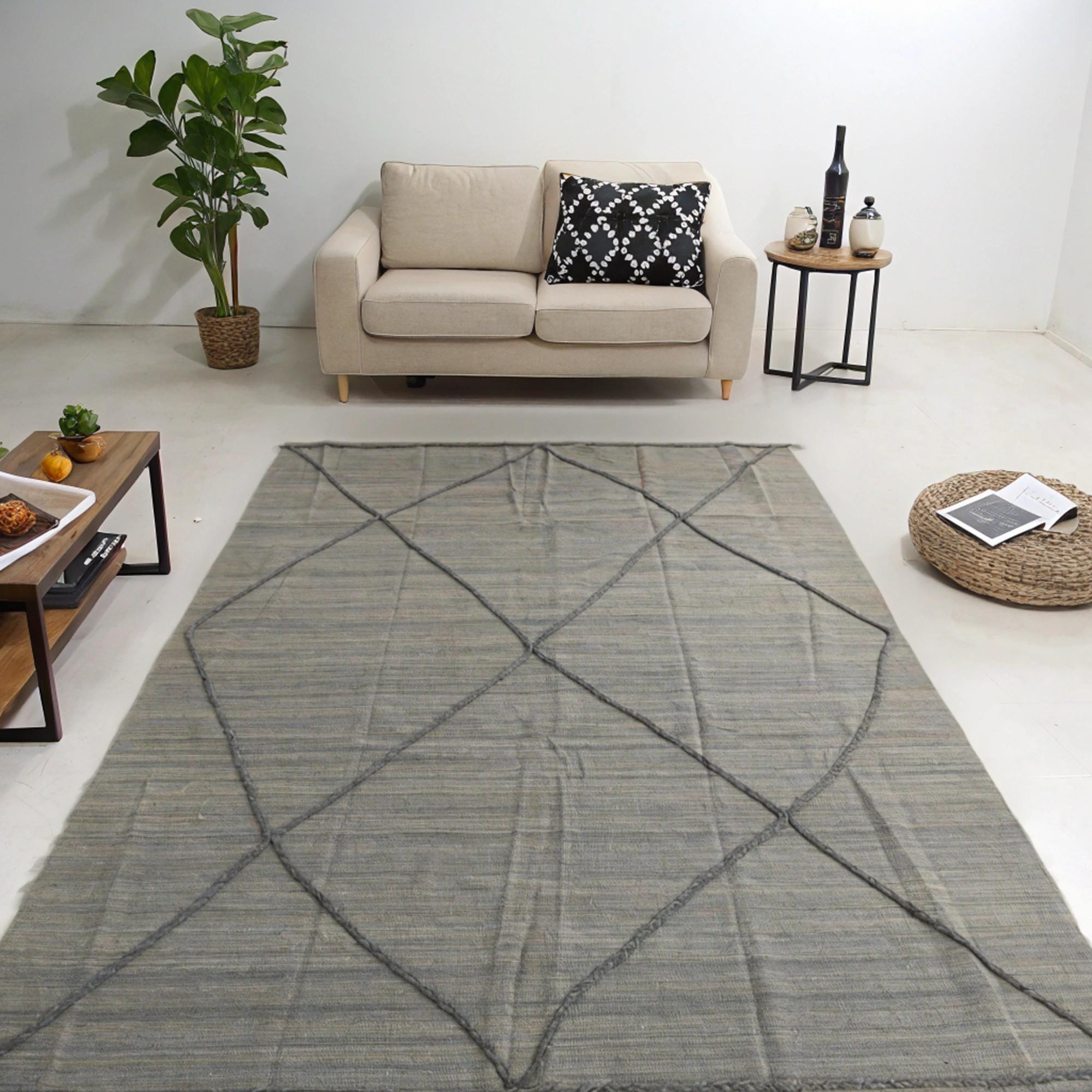 グレー モロッコ キリム ラグ: 手織りウール ベルベル ラグ - Etsy 日本