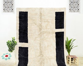 Handwoven Black and White Berber Rug: Moroccan Wool Shag Rug