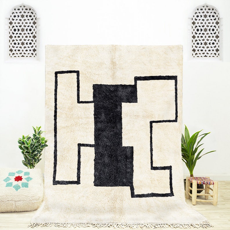 Abstract Custom Moroccan rug area rug beni ourain rug handmade rug White rug area rugs Authentic Moroccan rug wool rug image 1