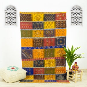 Checkered Colorful Moroccan Kilim Rug: Handwoven Berber Area Rug