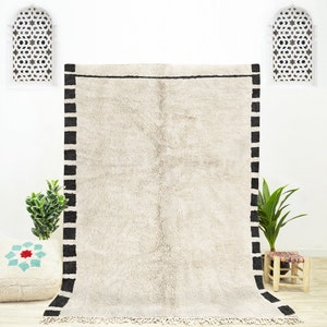 Black and White Rug for Living Room, Moroccan Berber Rug, Contemporary Area Rug, Sheepskin Shag Rug