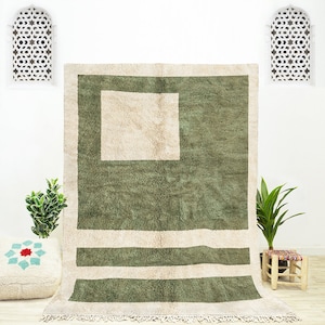 Handmade Green Berber Wool Rug: Moroccan Abstract Area Rug