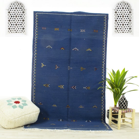Moroccan Kilim Rug: Handwoven Wool Area Rug, Blue, 4.7x8.7 - Etsy