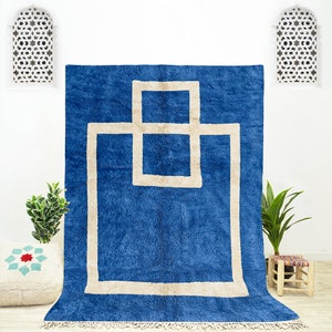 Blue Beni Ourain Rug, Berber Area Rug, Blue Moroccan Rug, Moroccan Shag Rug, Blue Living Room Rug, Handmade Wool Rug