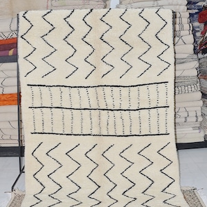Handwoven Ivory Moroccan Wool Rug: Handmade Berber Rug