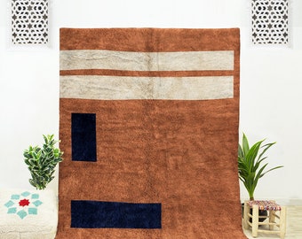 Brauner Beni Ourain Teppich - Marokkanischer Teppich Handgeknüpft - Brauner abstrakter Teppich - Handgemachter Teppich - Brauner Berber Teppich