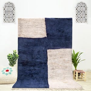 Handmade Blue Moroccan Rug, 9x12 Beni Ourain Rug, Boho Bedroom Decor, Blue Area Rug, Geometric Living Room Rug, Contemporary Style