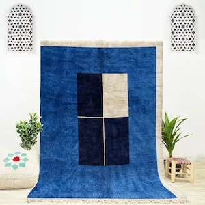Blue Abstract rug - Moroccan rug Blue - Handmade rug - Blue Beni Ourain rug - Wool Berber rug - Blue Custom rug - Moroccan area rug